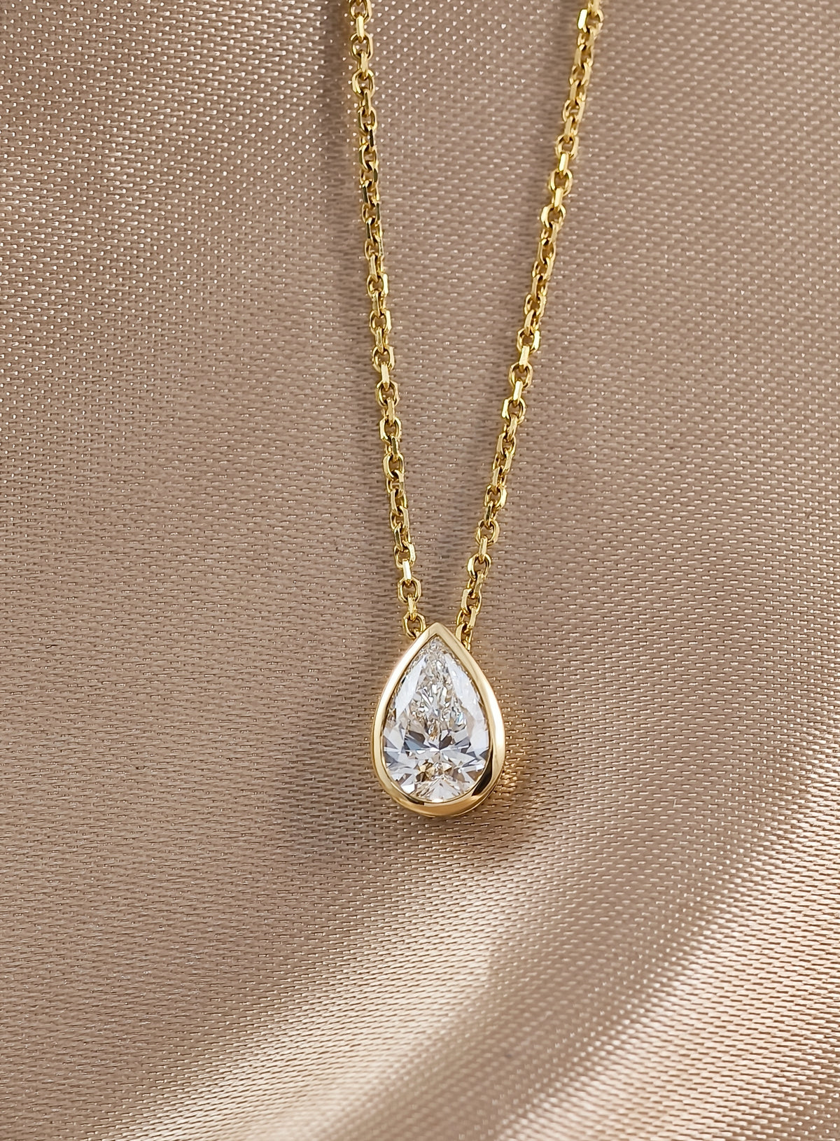 Pear cut Diamond Yellow Bezel Pendant Necklace