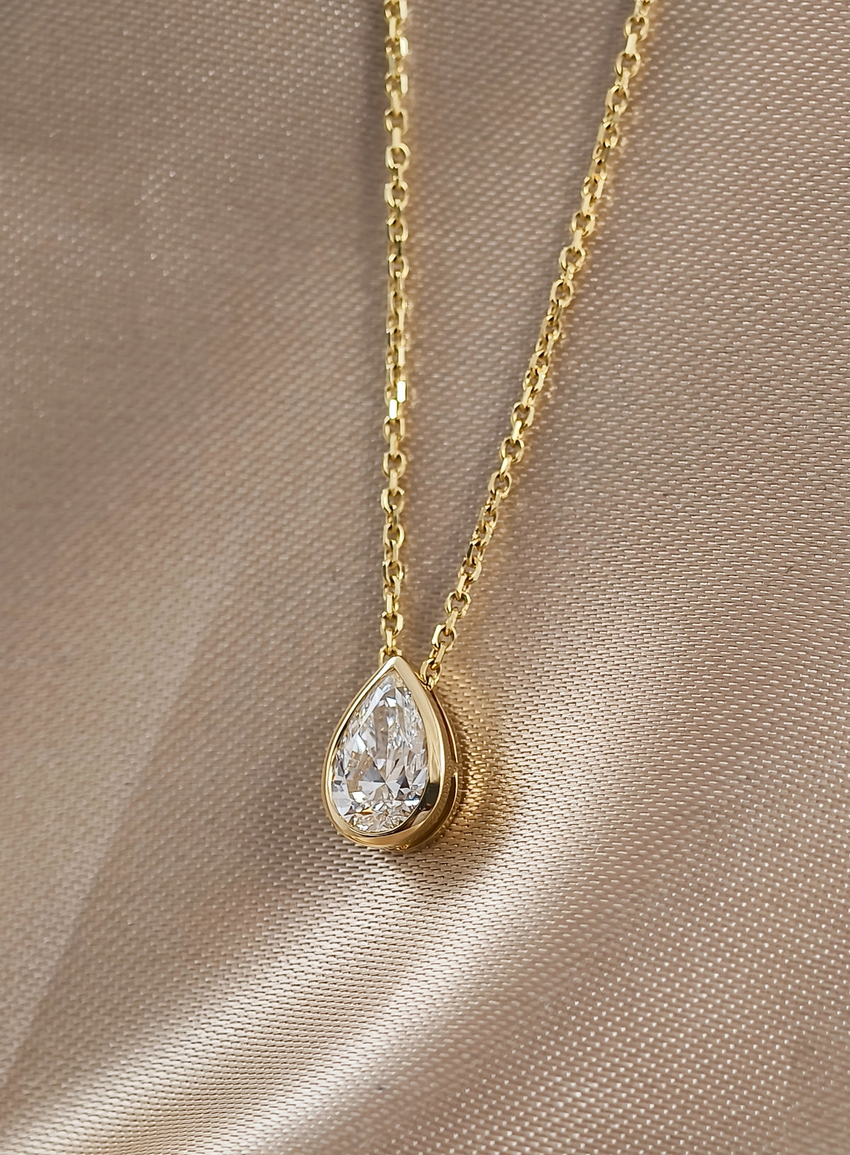 Pear cut Diamond Yellow Bezel Pendant Necklace
