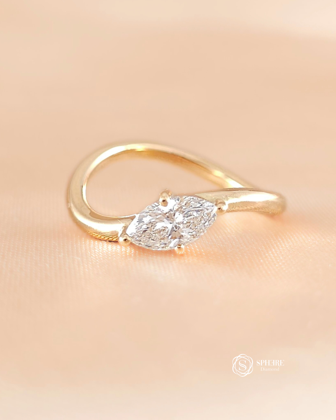 Celeste Marquise Bypass Lab Grown Diamond Engagement Ring in 18K Yellow Gold by Sphere Diamond Bangkok with IGI Certified Diamond