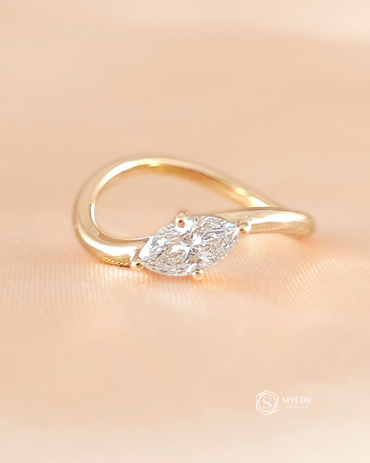 Celeste Marquise Bypass Lab Grown Diamond Engagement Ring in 18K Yellow Gold by Sphere Diamond Bangkok with IGI Certified Diamond
