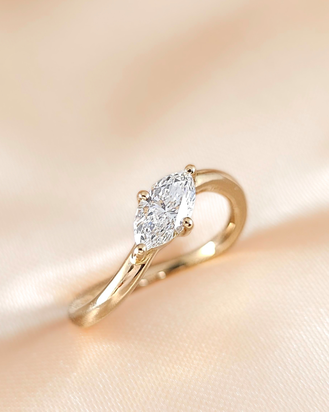 Minimalist Marquise Lab Grown Diamond Engagement Ring with Infinity Curve Band in 18K Yellow Gold