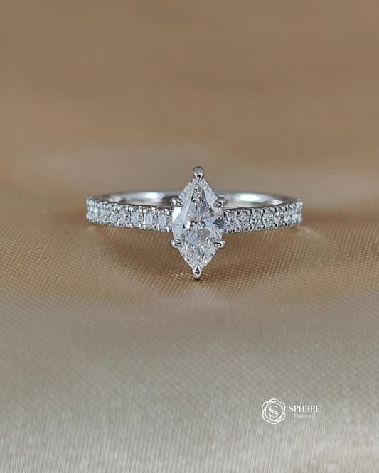 Celeste Marquise Pavé Lab Grown Diamond Engagement Ring in 18K White Gold by Sphere Diamond Bangkok featuring an IGI Certified Diamond