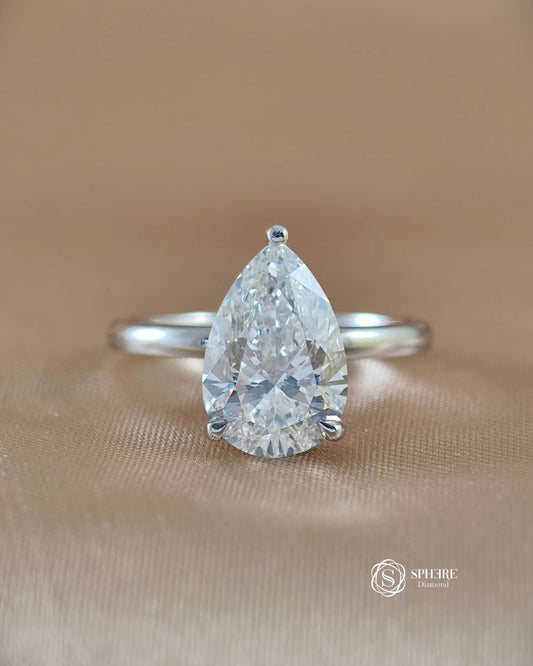 Classic Pear Lab Grown Diamond Hidden Halo Solitaire Engagement Ring with IGI Certified Diamond in Bangkok | Sphere Diamond