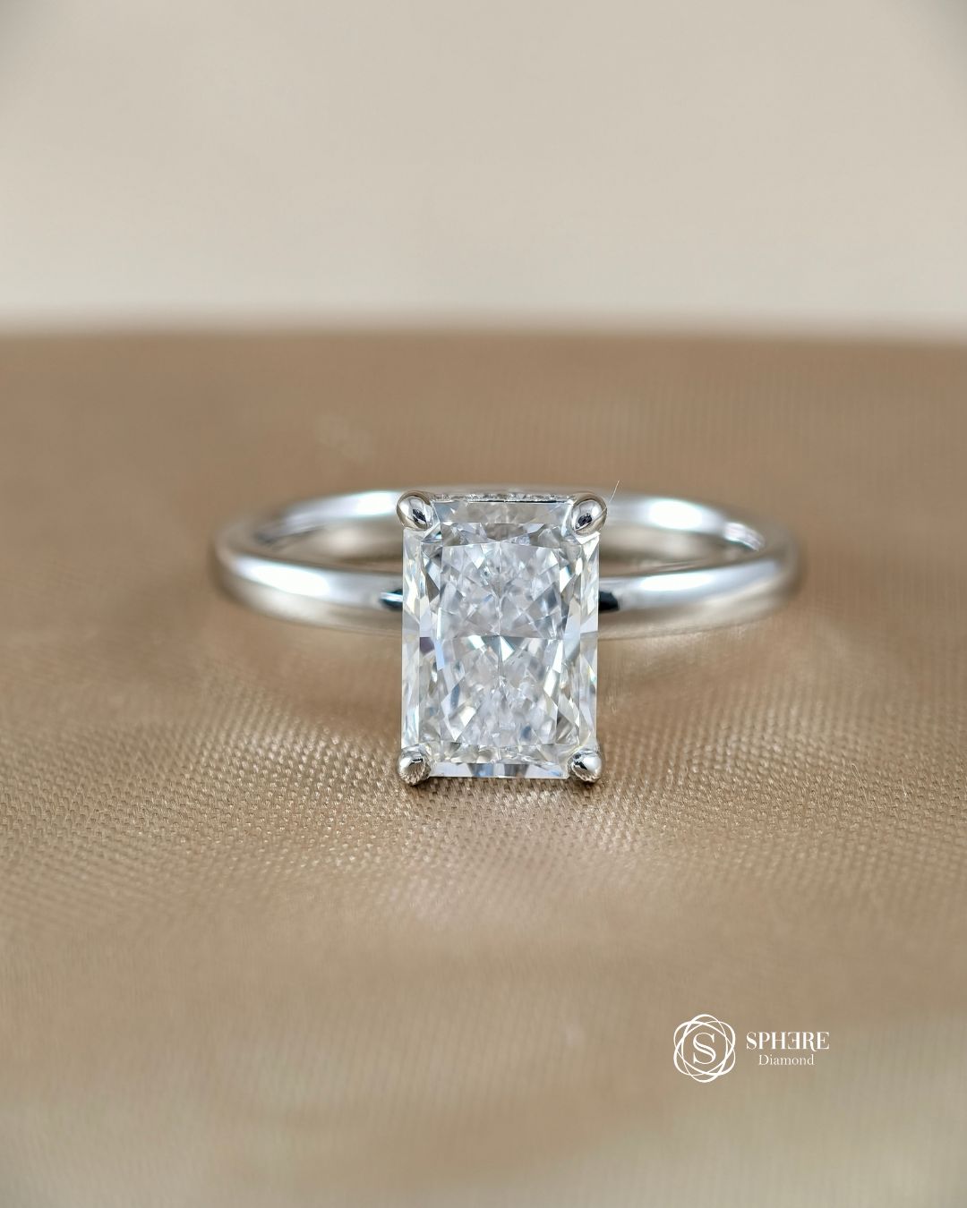 Radiant lab grown diamond engagement ring in Bangkok with hidden halo solitaire setting | Sphere Diamond