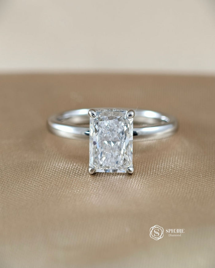 Radiant lab grown diamond engagement ring in Bangkok with hidden halo solitaire setting | Sphere Diamond