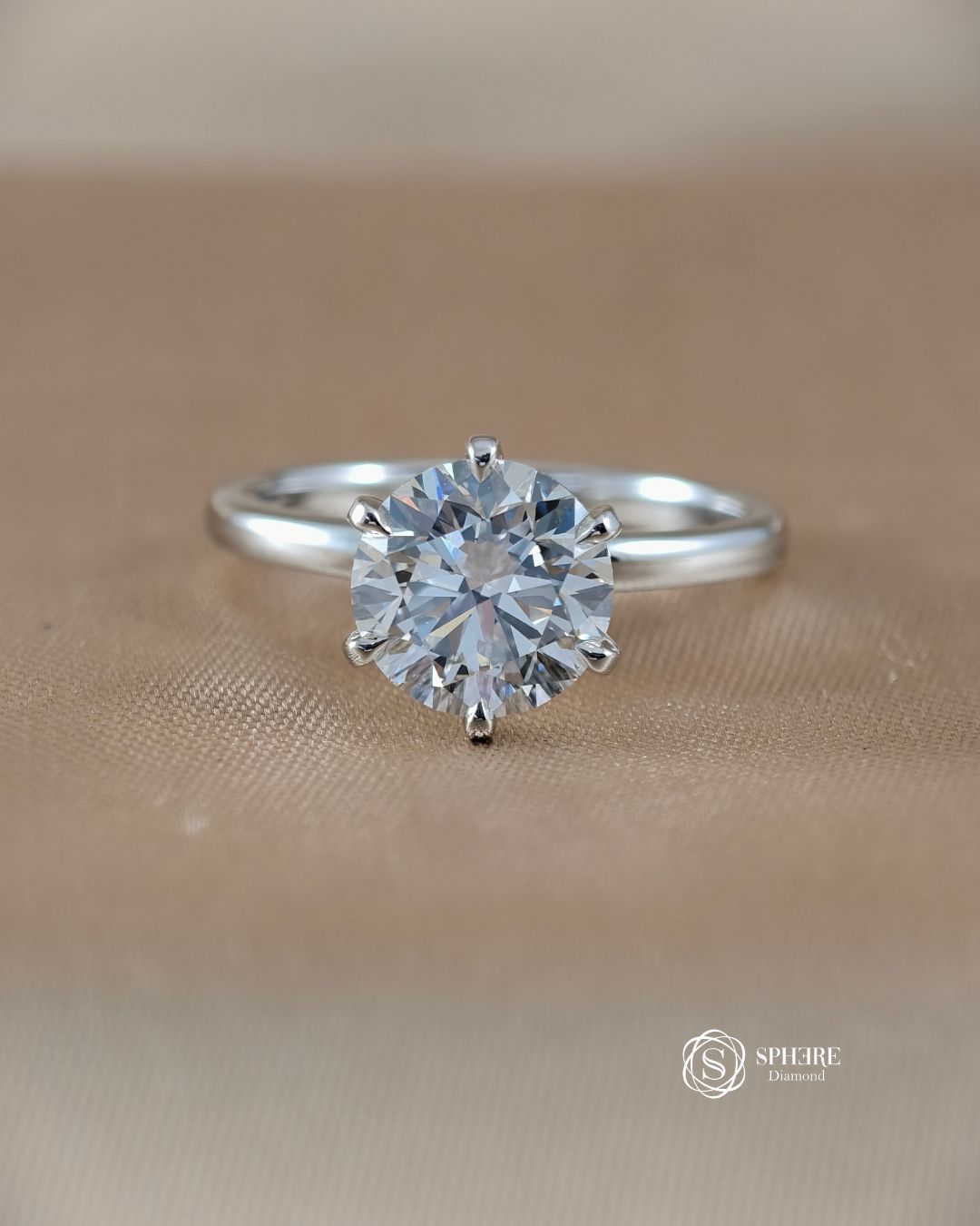 Celeste Round Lab Grown Diamond Cathedral Solitaire Engagement Ring with Hidden Wrap in 18K White Gold | IGI Certified | Sphere Diamond Bangkok