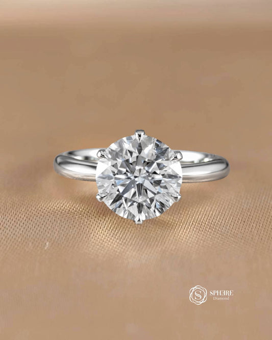 Classic Round Lab Grown Diamond Solitaire Engagement Ring with 6-Prong Setting, IGI Certified Round Brilliant Diamond in 18K White Gold by Sphere Diamond Bangkok
