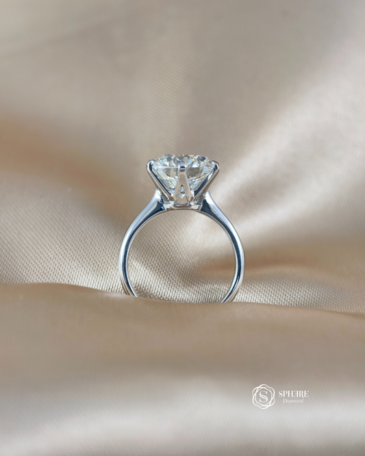 Profile view of Classic Round Lab Grown Diamond Solitaire Engagement Ring showing elegant six-prong basket and IGI Certified Lab Grown Diamond