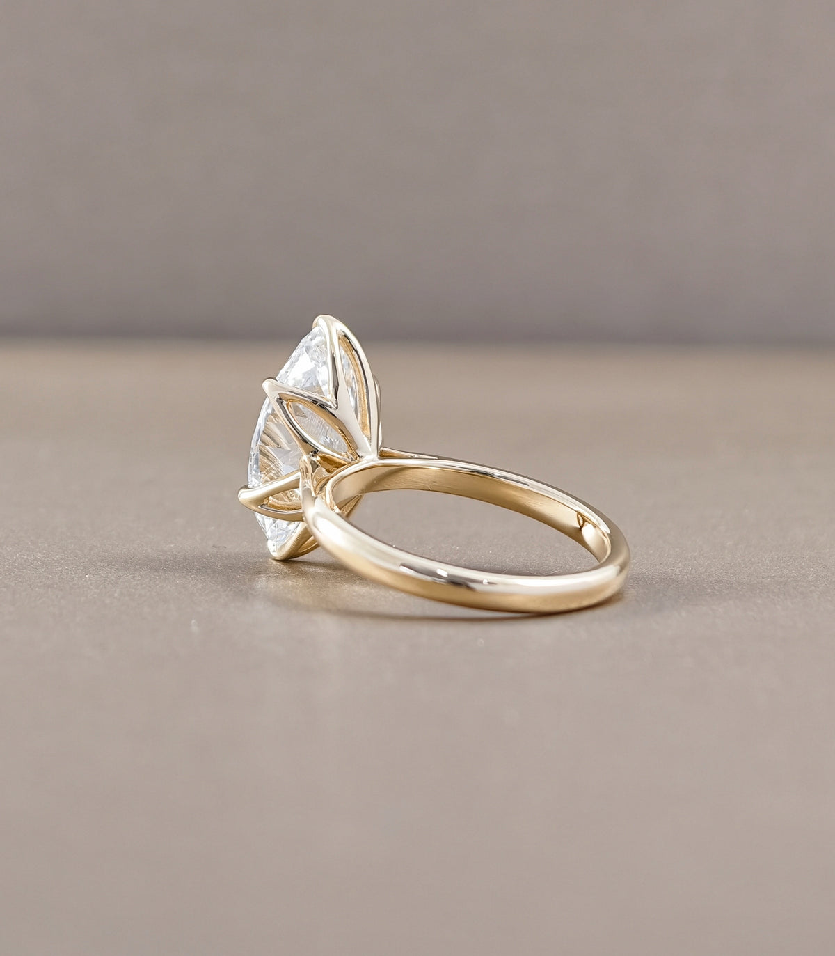 Classic Marquise Tulip solitaire Cathedral Lab Grown Diamond Engagement Ring in Yellow Gold