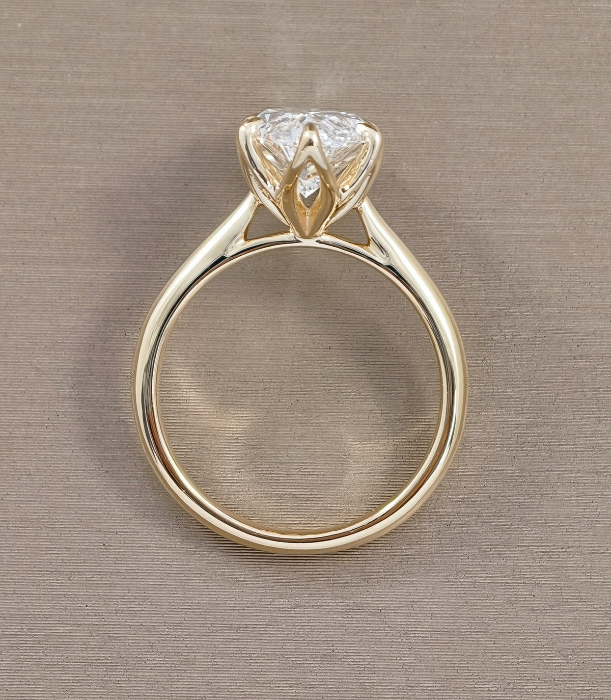 Marquise Tulip Cathedral Lab Grown Diamond Engagement Ring in Yellow Gold Side Profile