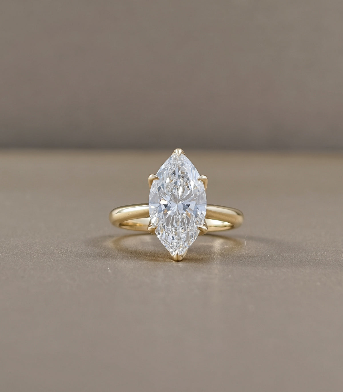 Marquise Cut Lab Grown Diamond Engagement Ring with Yellow Gold Tulip Setting