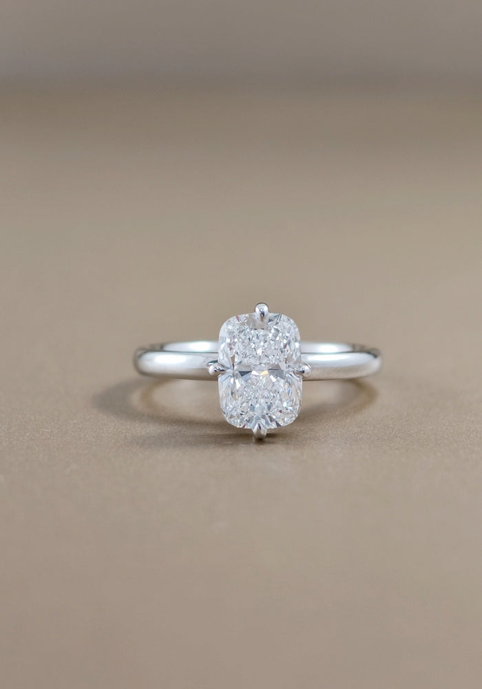 Solitaire Cushion Cut Compass setting lab grown diamond ring