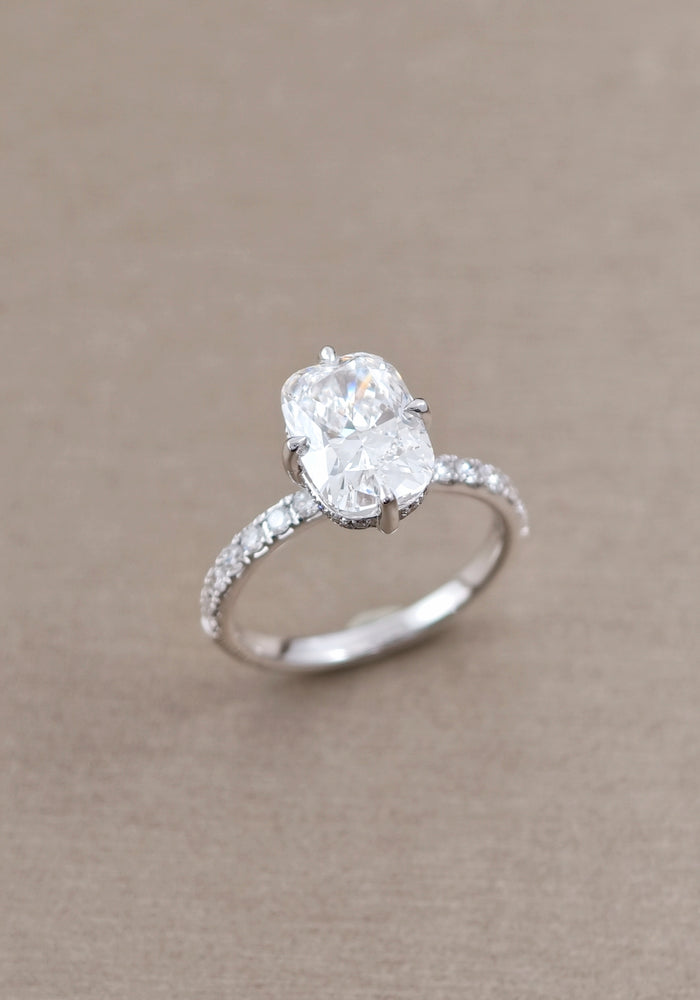 Cushion Cut Diamond Compass setting With hidden Halo Pave Setting