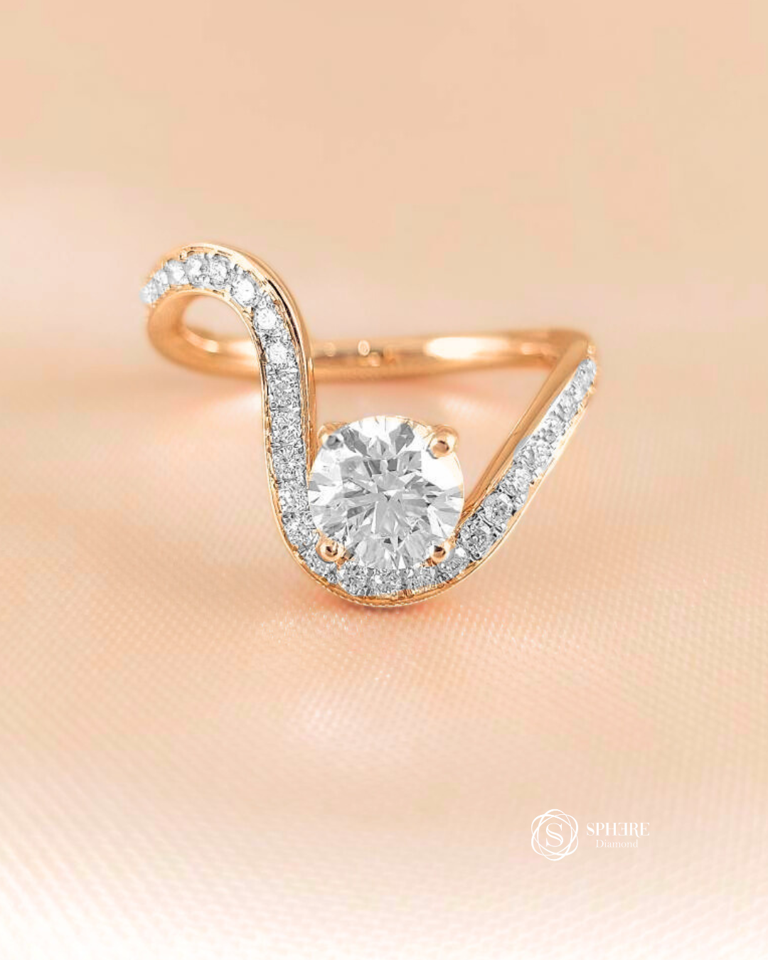 Round lab grown diamond pavé swirl engagement ring in Bangkok by Sphere Diamond