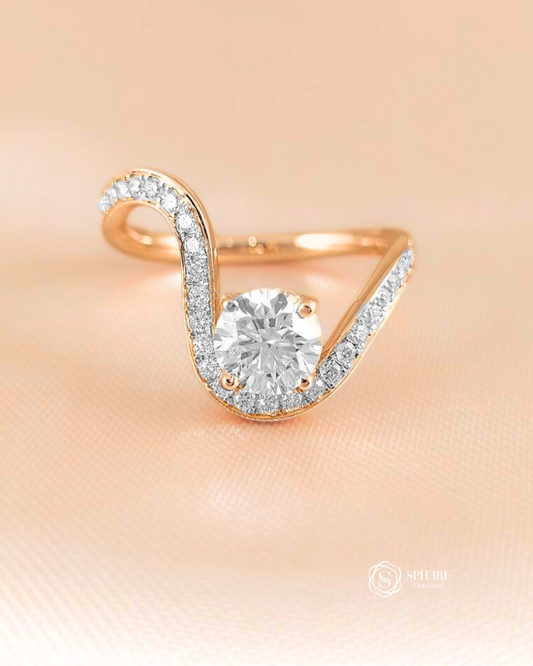 Round lab grown diamond pavé swirl engagement ring in Bangkok by Sphere Diamond