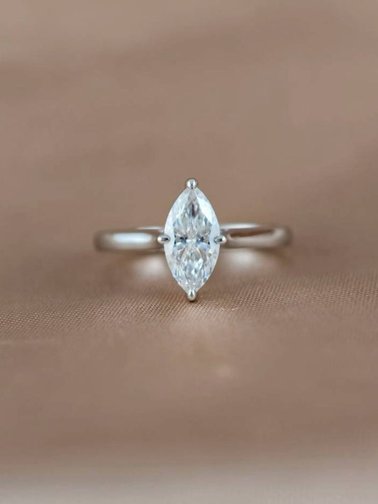 Marquise Lab Grown Diamond Solitaire Engagement Ring in 18K White Gold by Sphere Diamond Bangkok featuring an IGI Certified Marquise Diamond