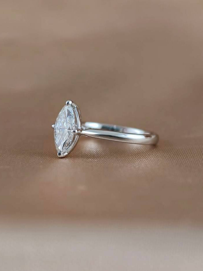 Marquise Lab Grown Diamond Solitaire Engagement Ring in 18K White Gold by Sphere Diamond Bangkok featuring an IGI Certified Marquise Diamond