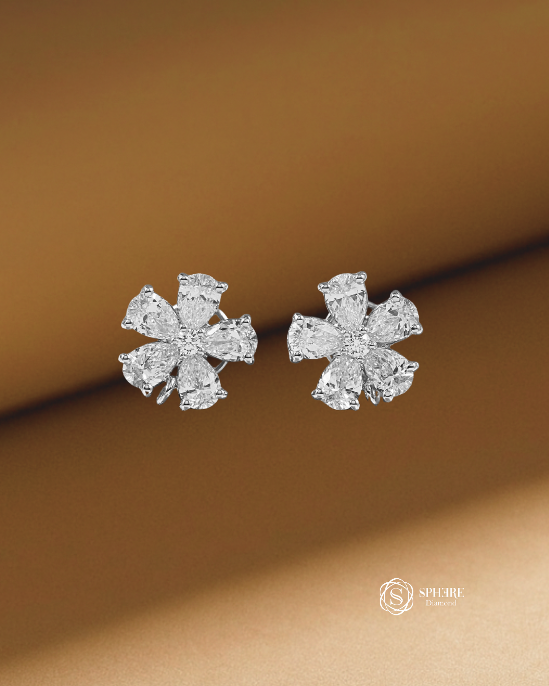 Floral Blossom pear lab grown diamond stud earrings in Bangkok by Sphere Diamond