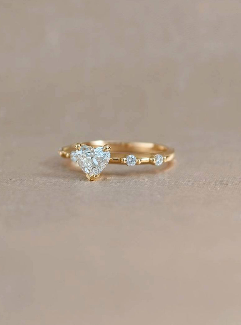 Aurielle Heart Shape Lab Grown Diamond Engagement Ring with Side Diamonds | Custom Made Lab Grown Diamond Ring | Sphere Diamond Bangkok Thailand
