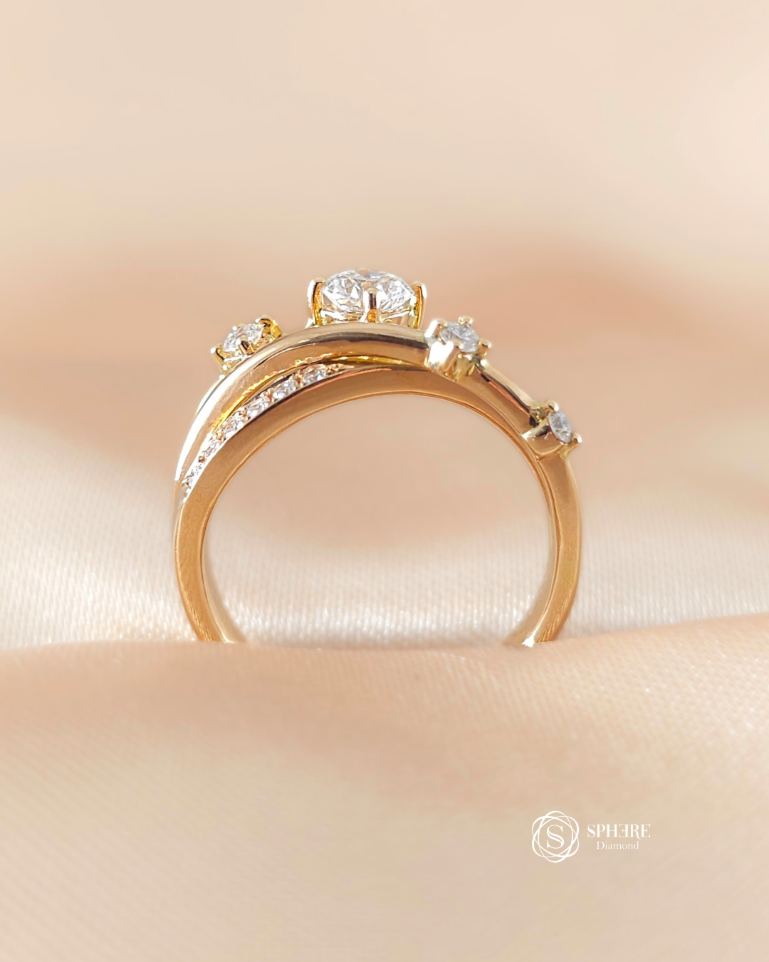Side view of Loren Round Lab Grown Diamond Twist Pavé Engagement Ring featuring an IGI Certified Lab Grown Diamond and elegant twisted band