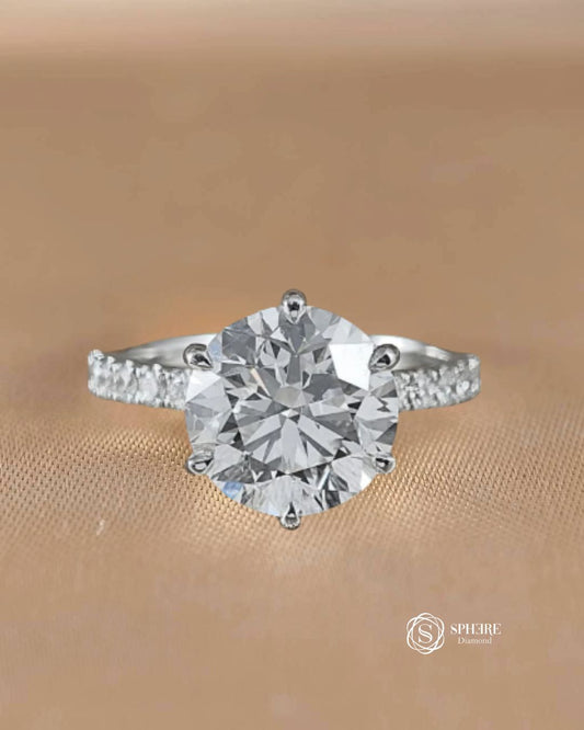 Luna Round Lab Grown Diamond Pavé Solitaire Engagement Ring with Six-Prong Setting in 18K White Gold | IGI Certified | Sphere Diamond Bangkok