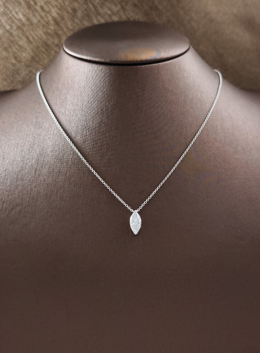 Marquise Cut Lab Grown Diamond Floating Pendant Necklace in White Gold