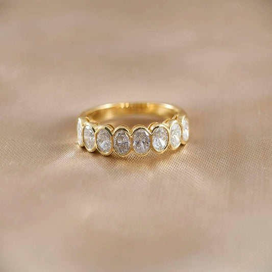 Oval Half Eternity Bezel Lab Grown Diamond Ring in 18K Yellow Gold by Sphere Diamond Bangkok featuring IGI Certified Oval Diamonds