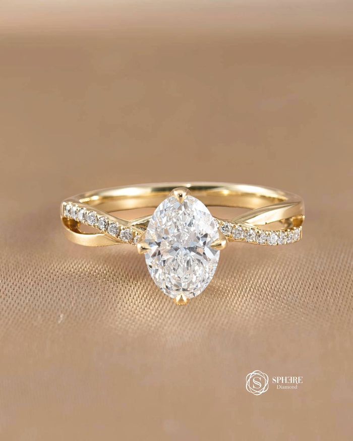 Oval Tulip Infinity Lab Grown Diamond Engagement Ring in 18K Yellow Gold by Sphere Diamond Bangkok featuring an IGI Certified Oval Diamond