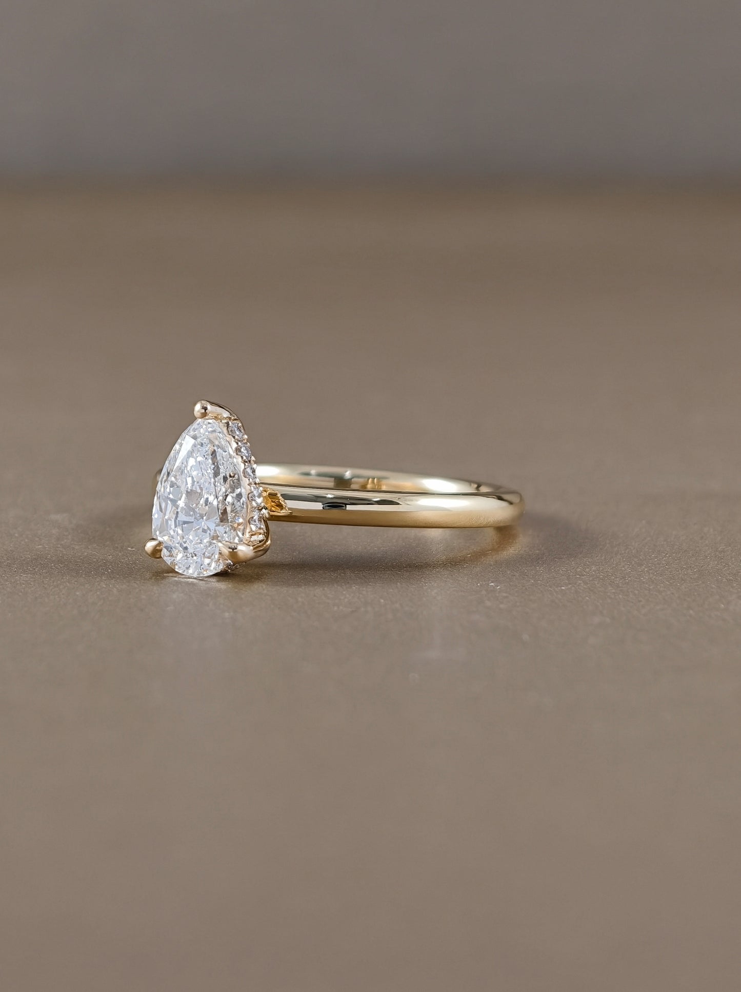 Pear Cut Lab Grown Diamond Ring in 18K Yellow Gold Sphere Diamond