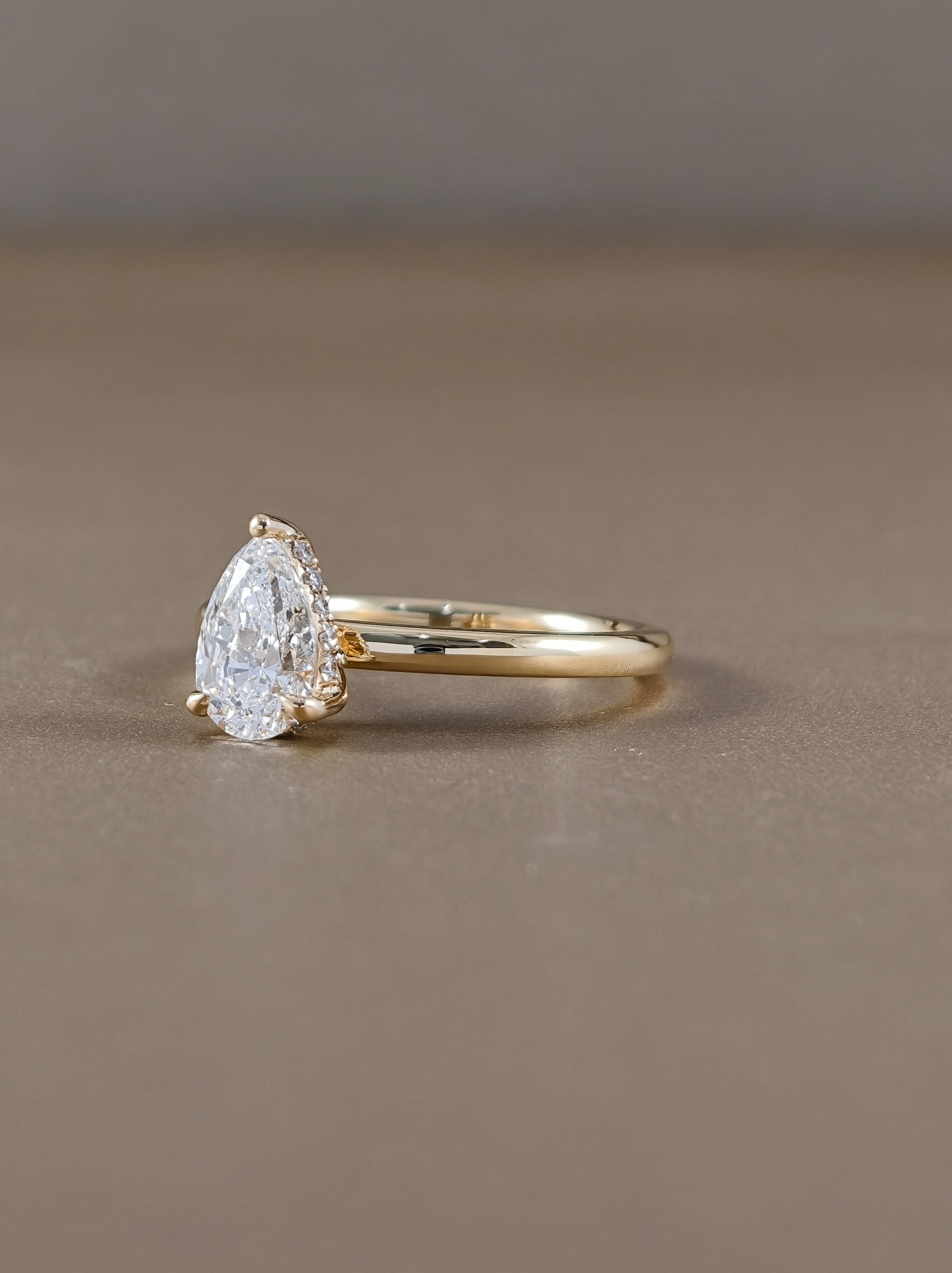 Pear Cut Lab Grown Diamond Ring in 18K Yellow Gold Sphere Diamond