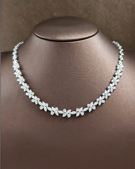 Lilly flower fancy Marquise cut lab grown diamond necklace white gold 