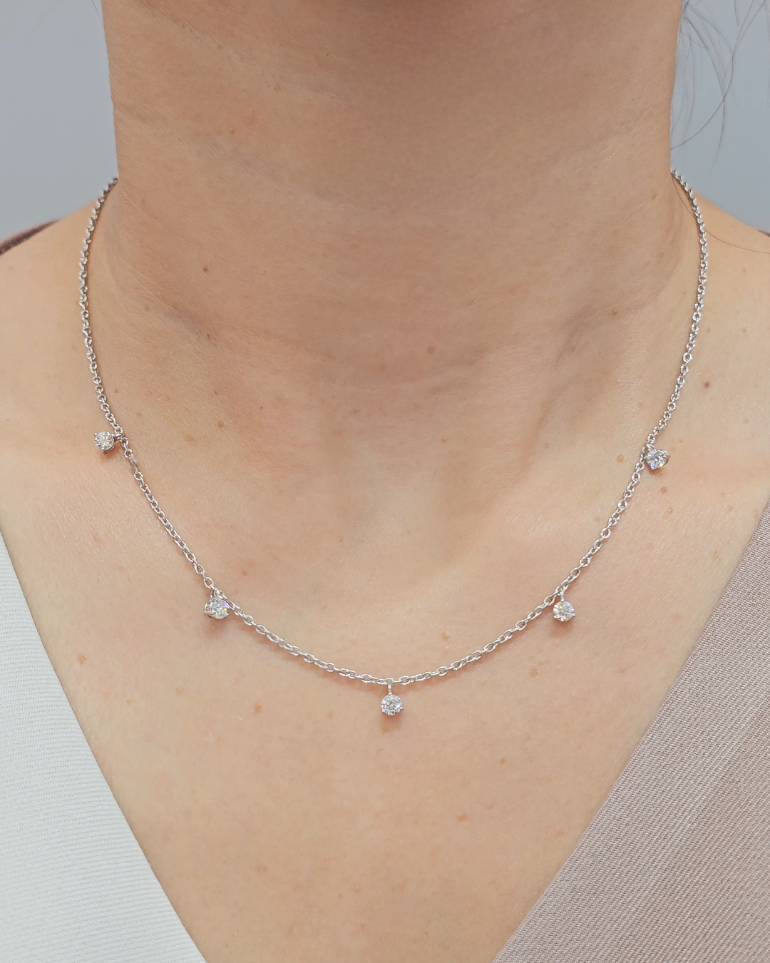 Celeste Floating Lab Grown Diamond Station Necklace by Sphere Diamond Bangkok Thailand