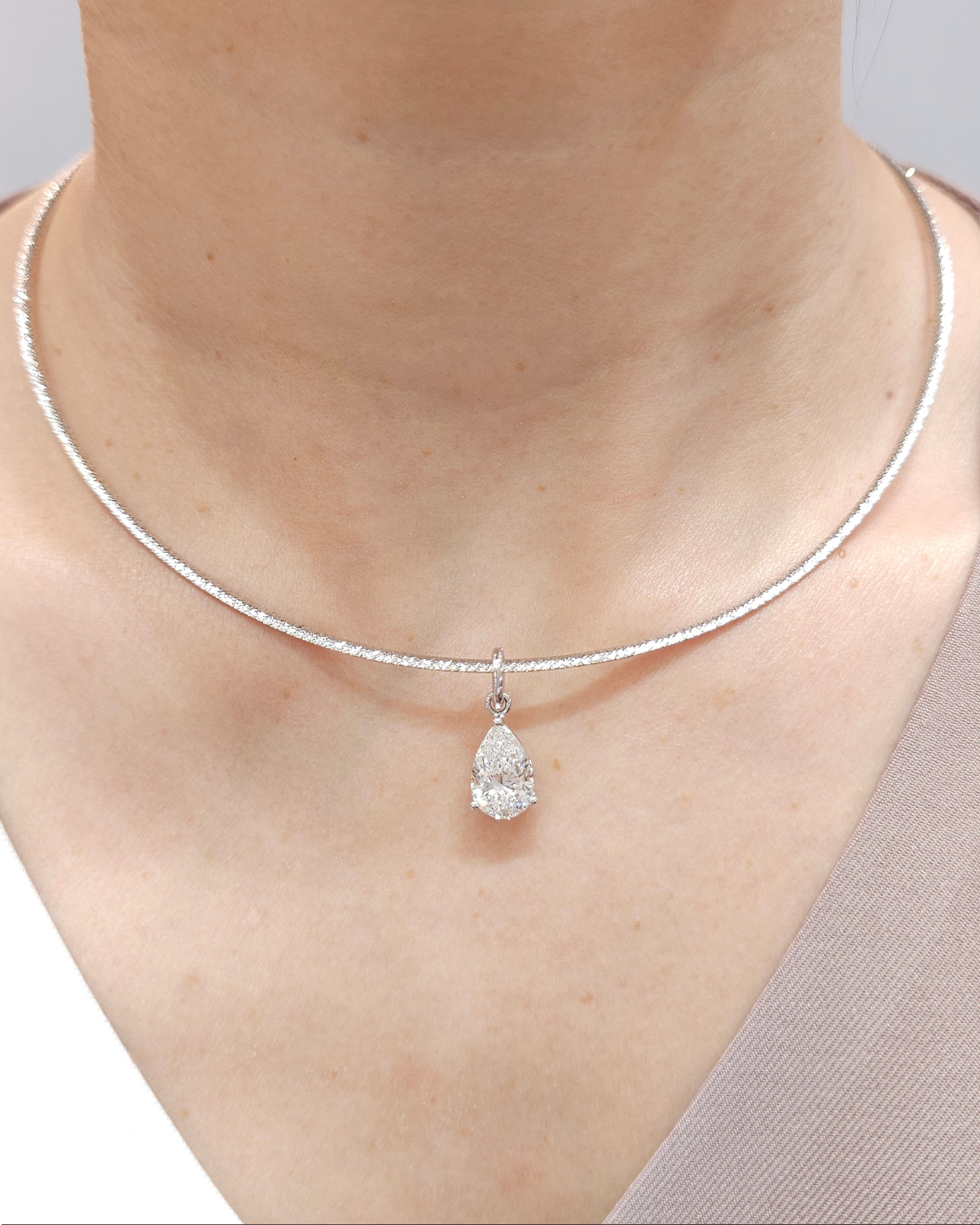 Pear Cut Lab Grown Diamond Solitaire Pendant by Sphere Diamond Bangkok Thailand