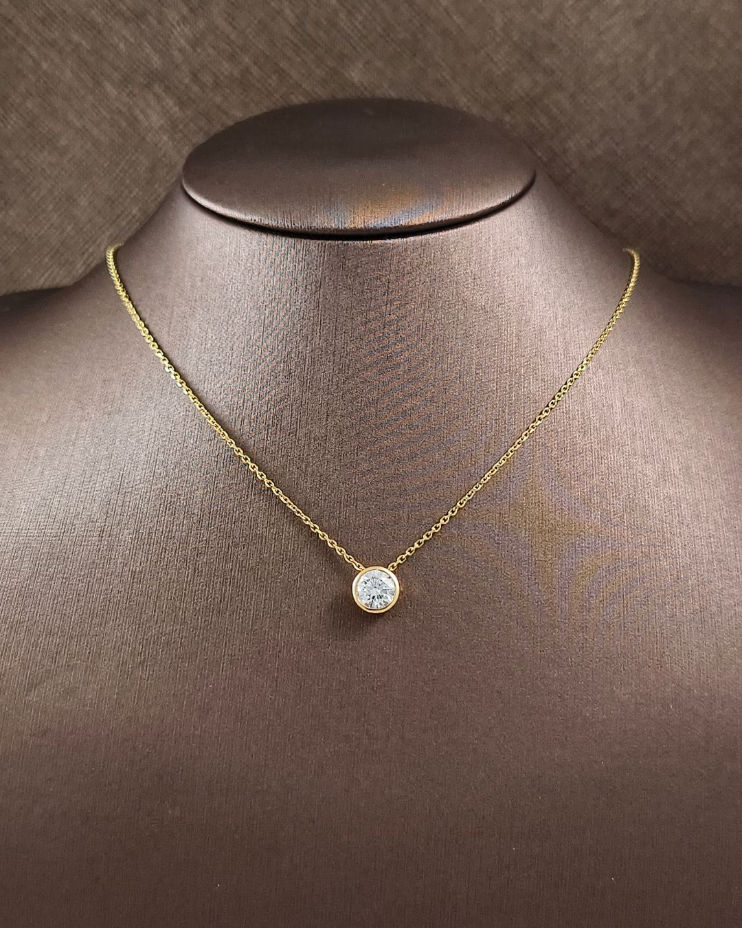 Round cut Diamond Yellow Bezel Pendant Necklace
