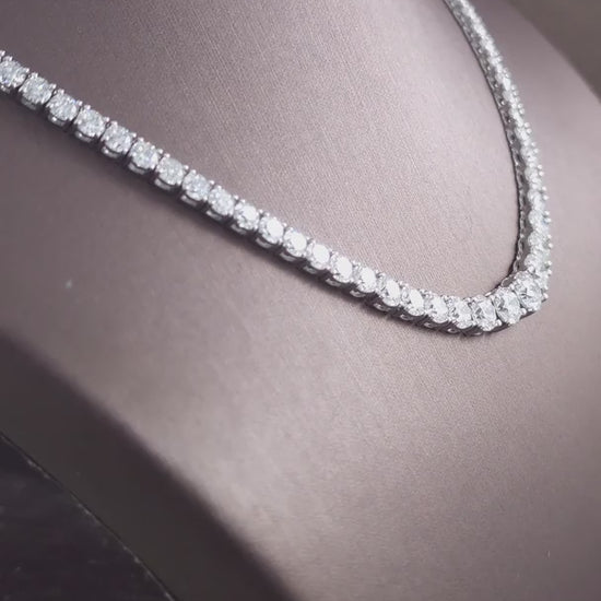 Round Brilliant Lab Grown Diamond Tennis Necklace worn on neck