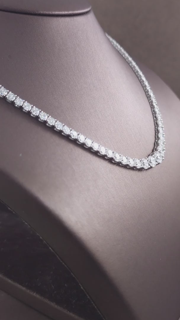 Round Brilliant Lab Grown Diamond Tennis Necklace worn on neck