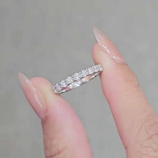 Round Cut Lab Grown Diamond Half Eternity Ring worn on hand