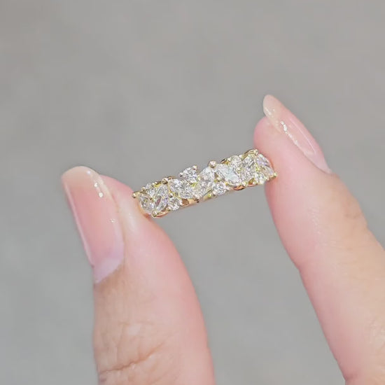 Statement Mixed Shape Lab Grown Diamond Half Eternity Ring worn on hand