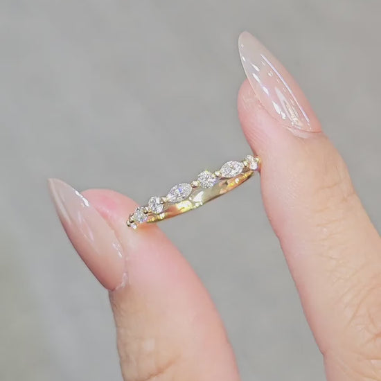 Oval Round Lab Grown Diamond Half Eternity Ring worn on hand