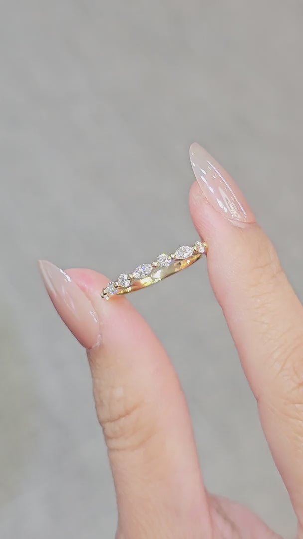 Oval Round Lab Grown Diamond Half Eternity Ring worn on hand