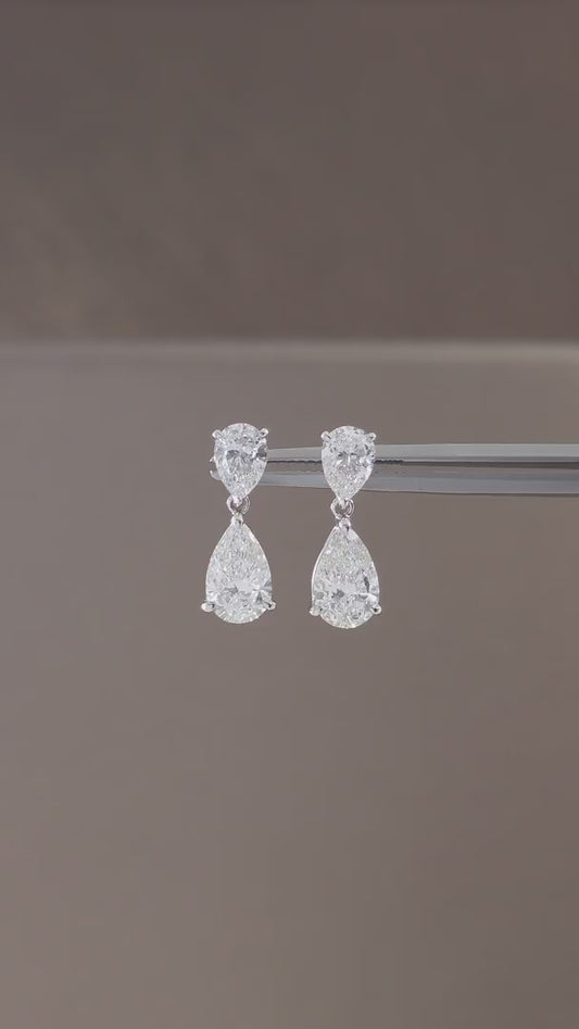 Pear Cut Double Drop Lab Grown Diamond Earrings | IGI Certified