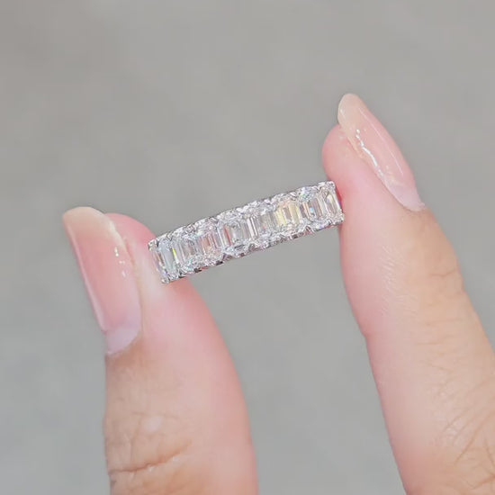 Emerald Cut Half Eternity Lab Grown Diamond Ring worn on hand