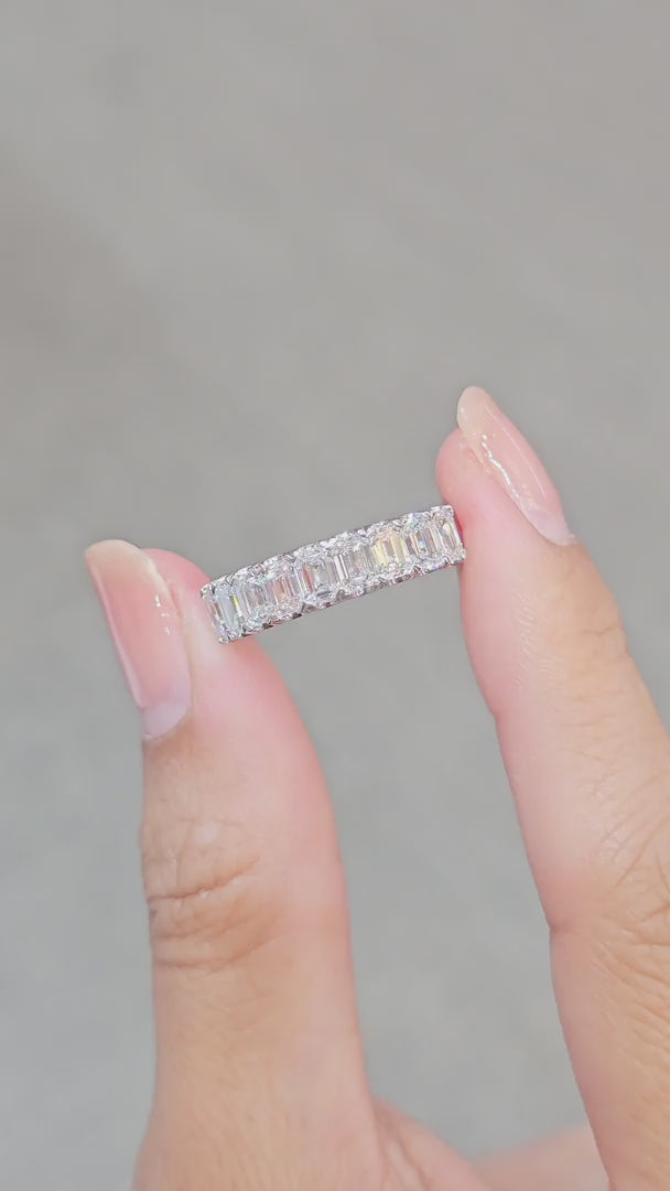 Emerald Cut Half Eternity Lab Grown Diamond Ring worn on hand
