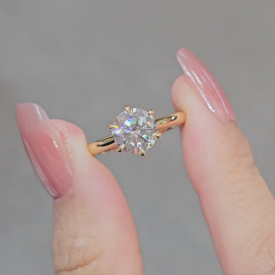 Six-Prong Lab Grown Diamond Engagement Ring in Yellow Gold side view