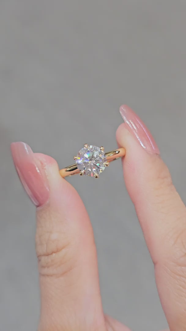 Six-Prong Lab Grown Diamond Engagement Ring in Yellow Gold side view