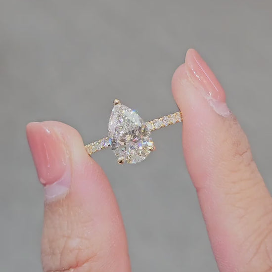 VDO Pear Shape Eiffel Love Lab Grown Diamond Pavé Engagement Ring Sphere Diamond Bangkok