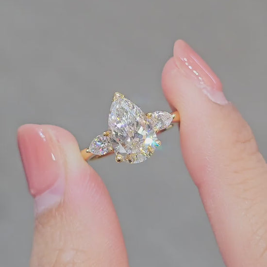 VDO Elara Pear Lab Grown Diamond Three Stone Engagement Ring