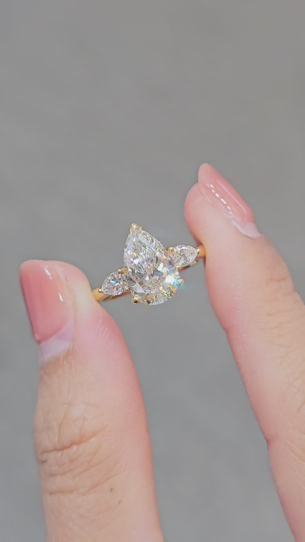 VDO Elara Pear Lab Grown Diamond Three Stone Engagement Ring