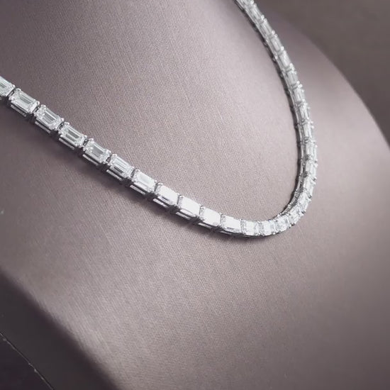 Emerald Cut Lab Grown Diamond Tennis Necklace worn on neck