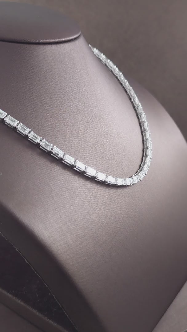 Emerald Cut Lab Grown Diamond Tennis Necklace worn on neck